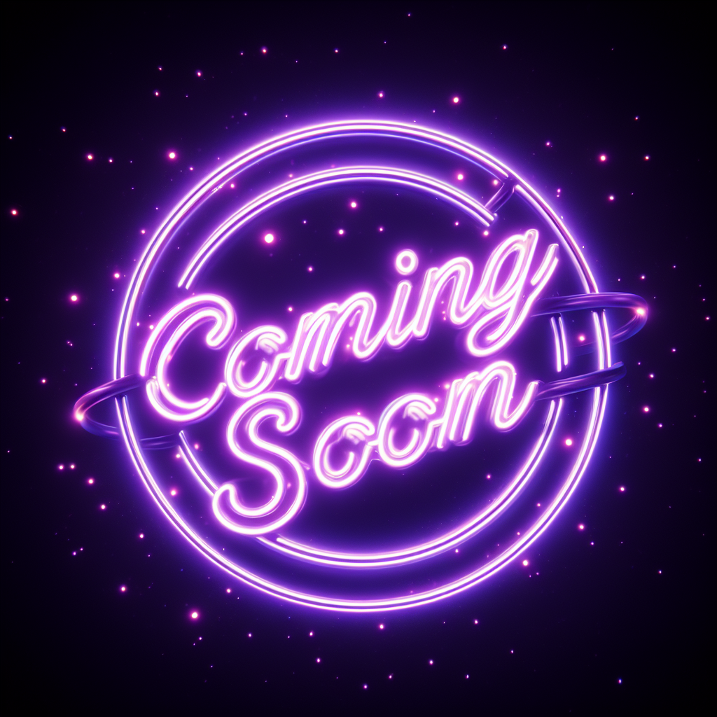 Coming Soon text in purple neon